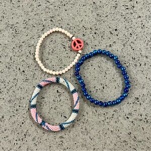 Pink and Blue Beaded Bracelet Trio - Set of 3